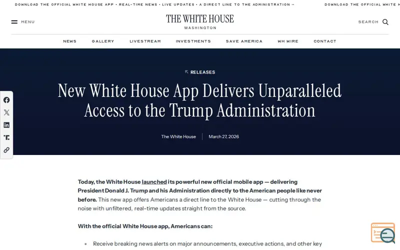 Screenshot of The New White House App, a launch using Parse.ly