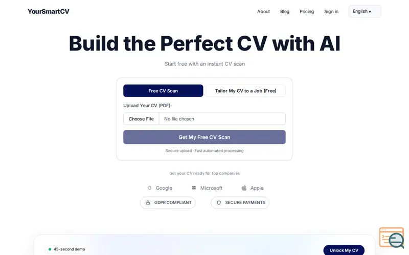 Screenshot of YourSmartCV