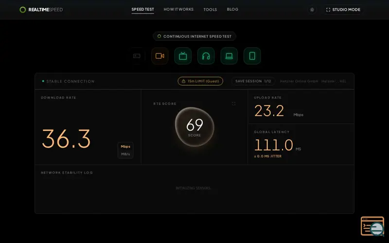 Screenshot of realtimeSpeed