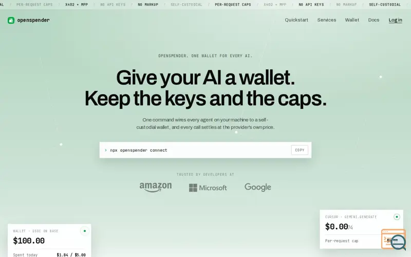 Screenshot of openspender — give your AI a wallet
