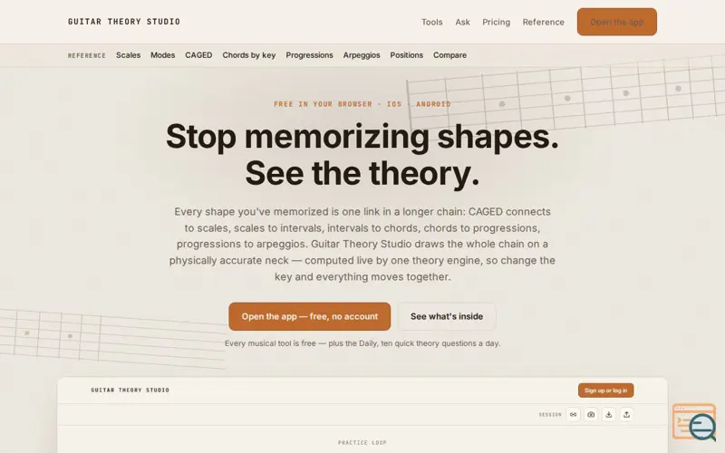 Screenshot of Guitar Theory Studio — See guitar theory on a real fretboard