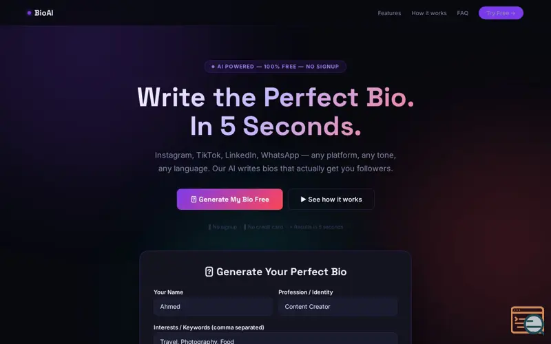 Screenshot of BioAI