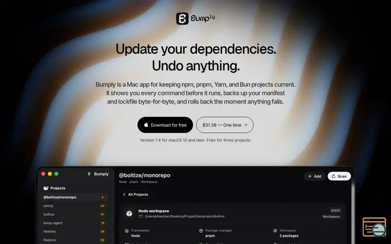 Screenshot of Bumply — Update your dependencies. Undo anything.