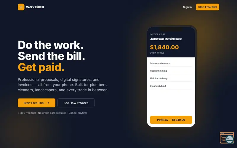 Screenshot of Work Billed