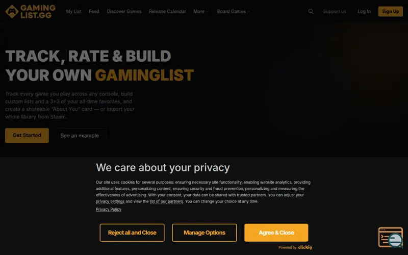 Screenshot of GamingList.gg