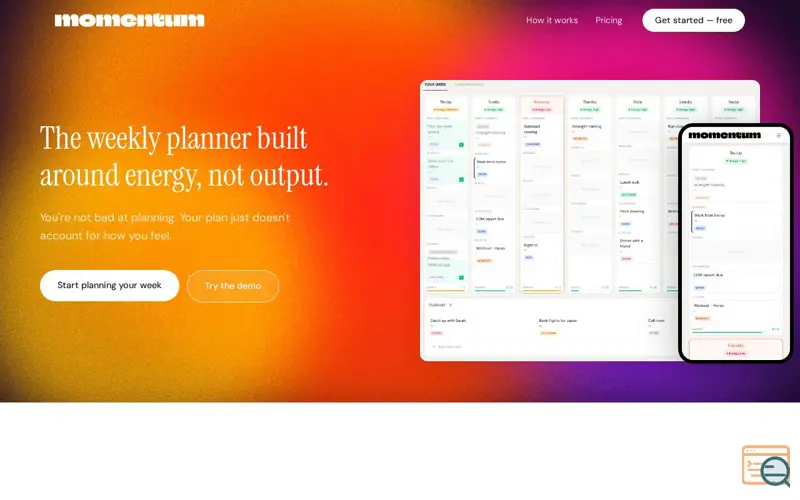 Screenshot of Momentum planner