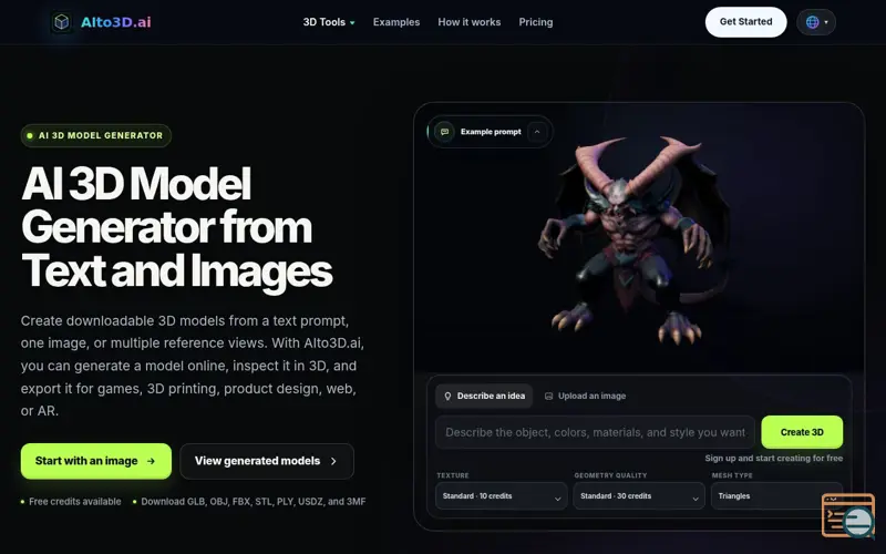 Screenshot of AI 3D Model Generator from Text & Images | AIto3D.ai, a launch using Toastify