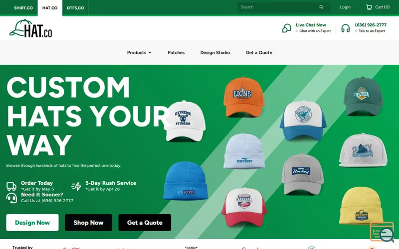 Screenshot of Hat.Co, a launch using Ionicons
