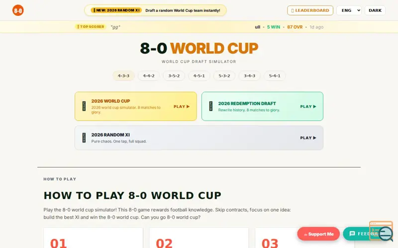 Screenshot of 8-0 world cup
