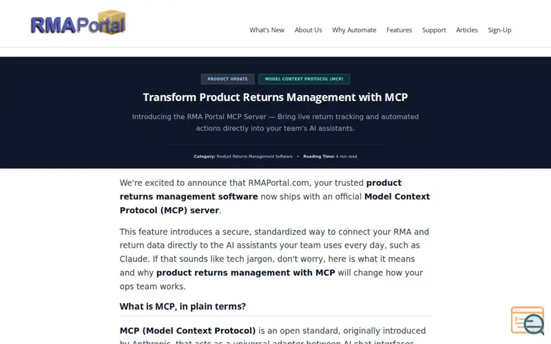 Screenshot of RMAPORTAL MCP Server