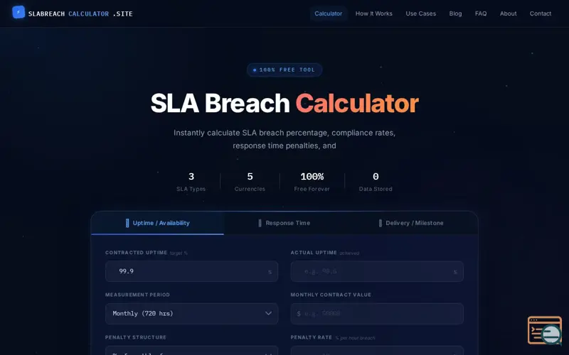 Screenshot of SLABreachCalculator.site