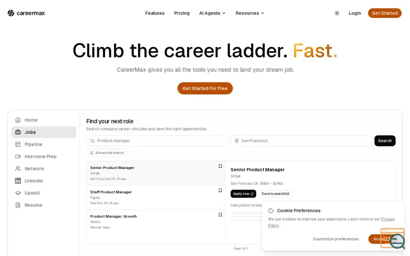 Screenshot of CareerMax, a launch using LiveKit