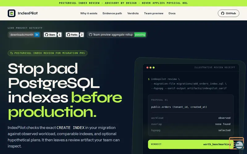 Screenshot of IndexPilot, a launch using Pepy