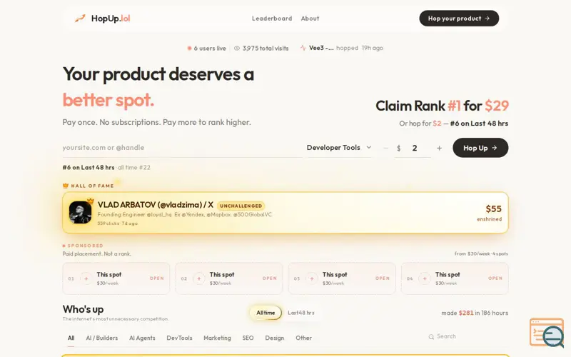 Screenshot of HopUp