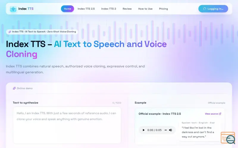 Screenshot of IndexTTS – AI Text to Speech & Voice Cloning Online