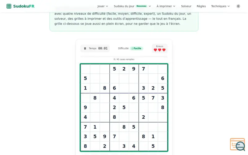 Screenshot of SudokuFR