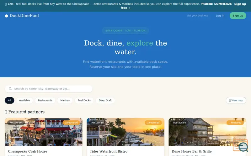 Screenshot of DockDineFuel