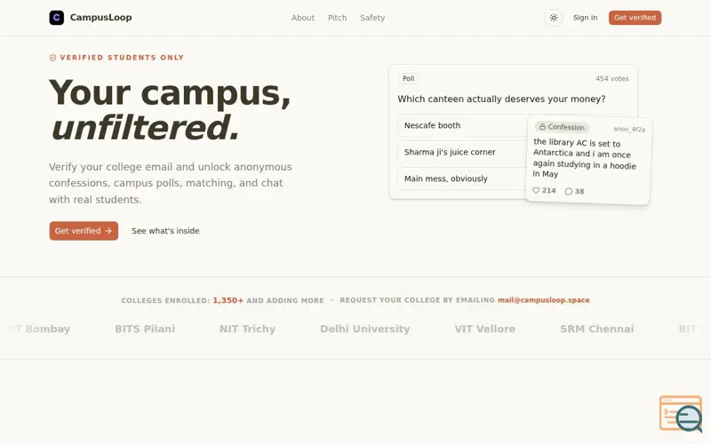 Screenshot of CampusLoop | Your Campus, Verified & Unfiltered