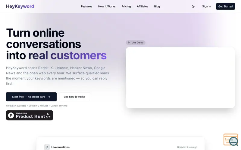Screenshot of HeyKeyword