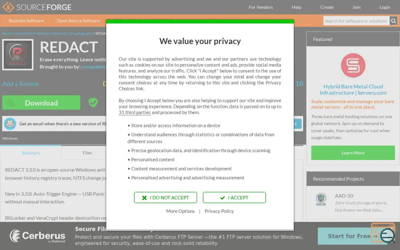 Screenshot of REDACT