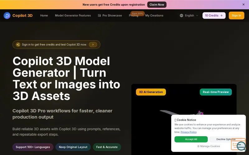 Screenshot of Copilot 3D Model Generator
