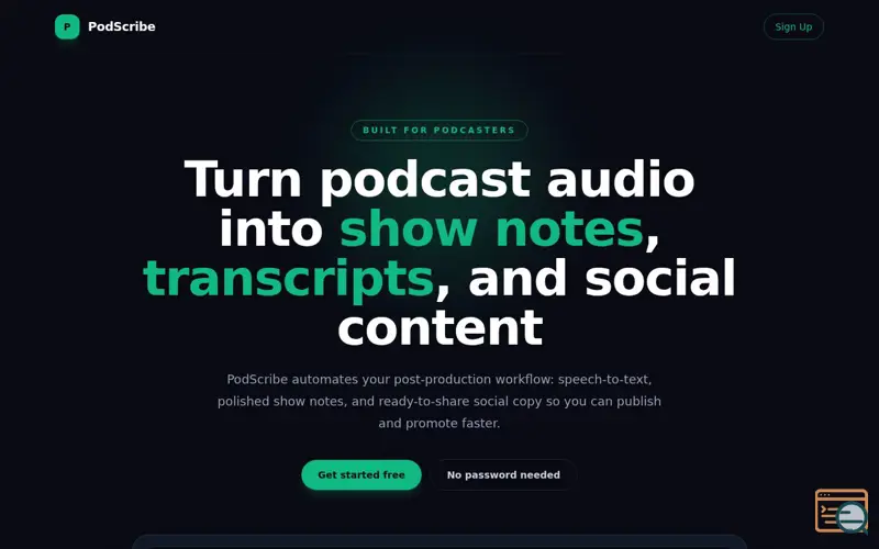 Screenshot of PodScribe