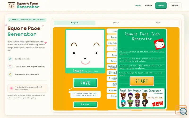 Screenshot of squareface-generator.org