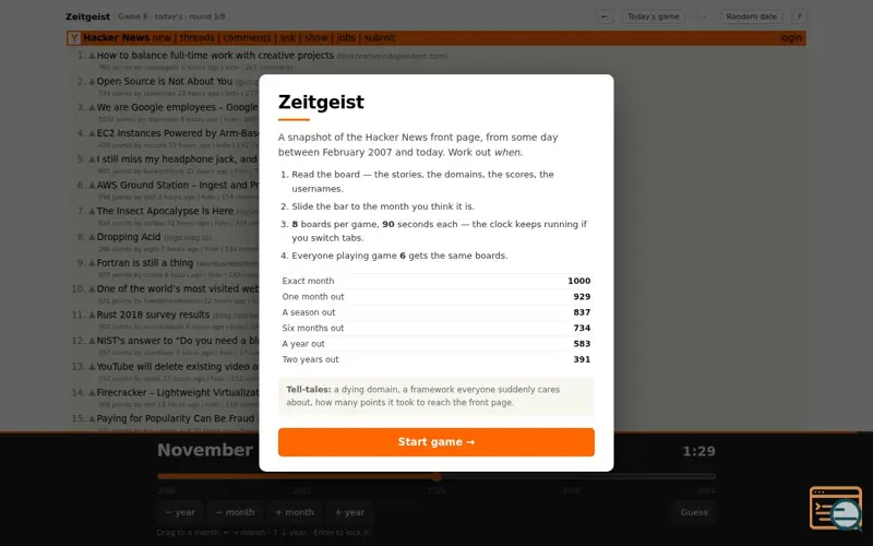 Screenshot of Zeitgeist Game