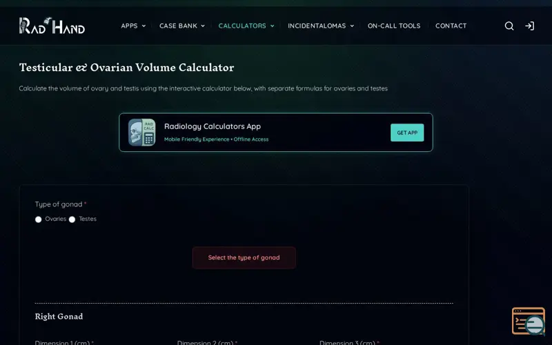 Screenshot of Ovarian & Testicular Volume Calculator, a launch using Paid Memberships Pro