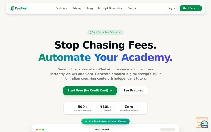 Screenshot of FeeAlert
