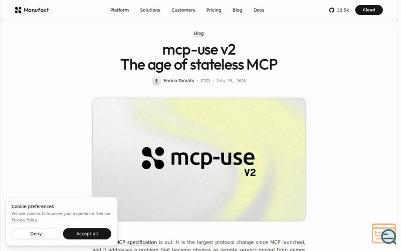 Screenshot of Manufact, a launch using Nano Stores