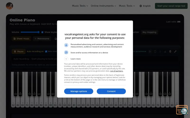 Screenshot of fun piano