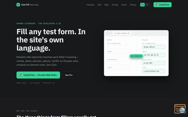 Screenshot of Auto Fill Fake Data, a launch using Yandex Metrica