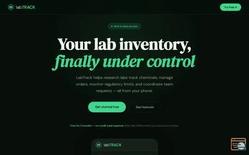 Screenshot of labTRACK — Lab Inventory Management