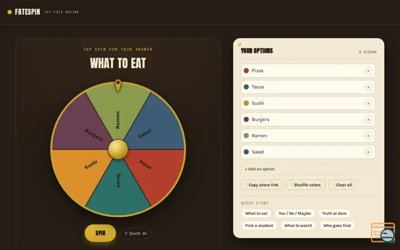 Screenshot of FateSpin