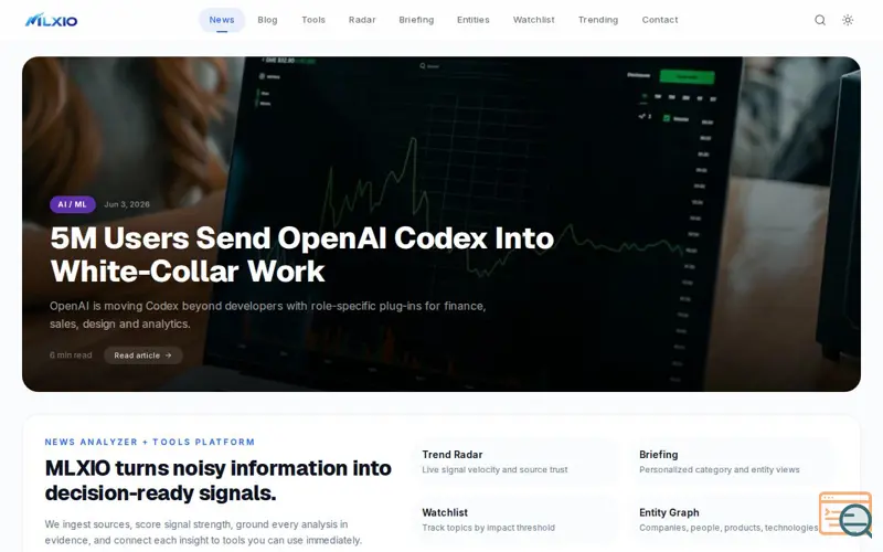 Screenshot of MLXIO, a launch using Pixabay
