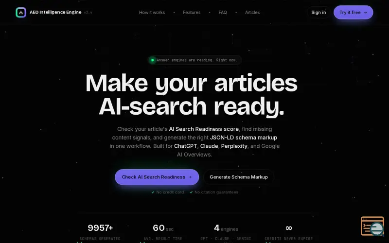 Screenshot of AEO Intelligence Engine