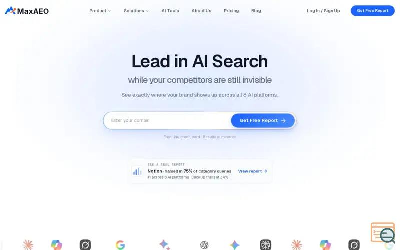 Screenshot of MaxAEO, a launch using NextLaunch