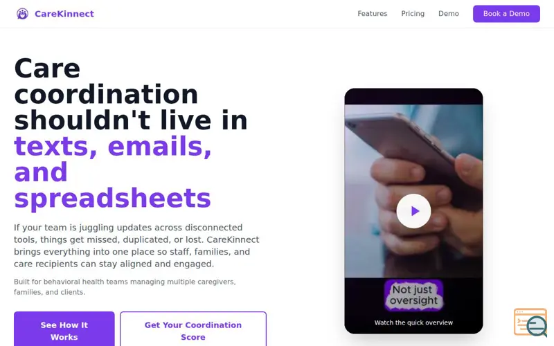 Screenshot of CareKinnect