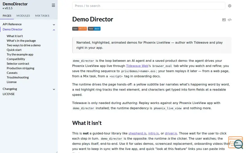 Screenshot of Hexdocs, a launch using Keybase