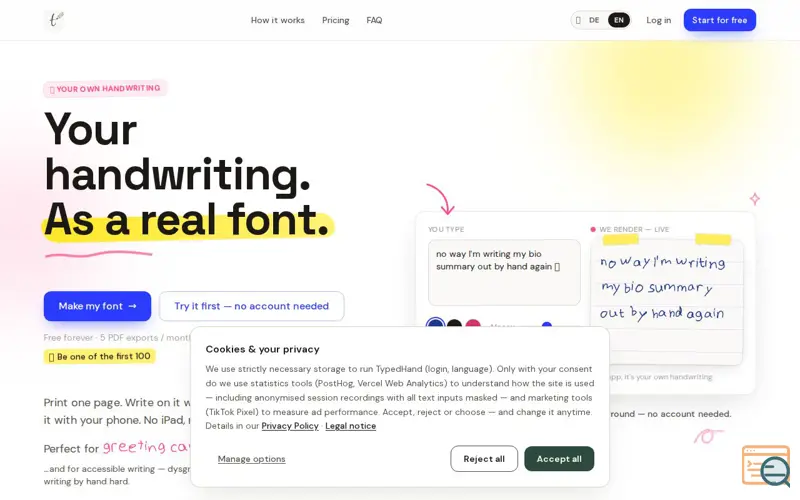 Screenshot of TypedHand