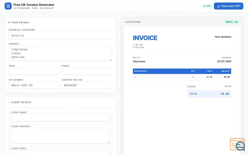 Screenshot of Simply Invoice