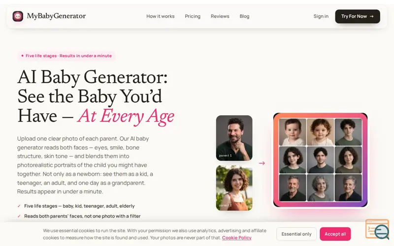 Screenshot of AI Baby Generator — See Your Baby at Every Age