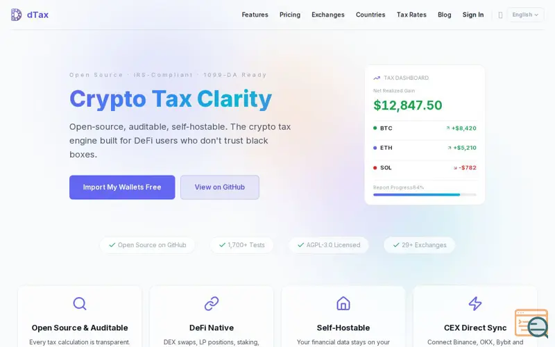 Screenshot of dTax