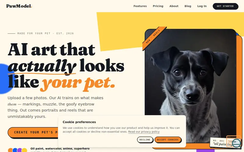 Screenshot of PawModel, a launch using Replicate