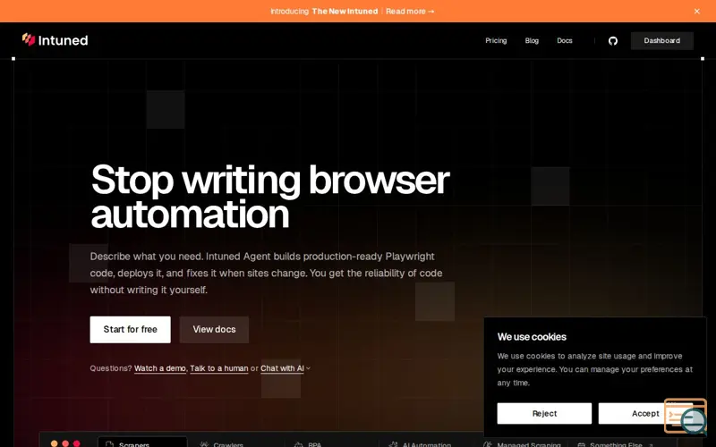 Screenshot of Intuned Agent