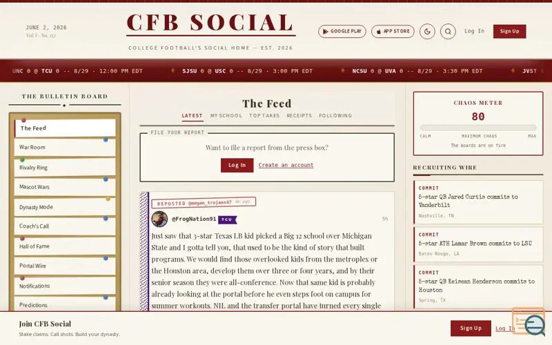 Screenshot of CFB Social