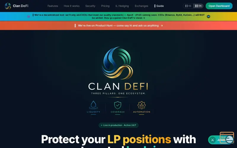 Screenshot of Clan DeFi, a launch using Uniswap