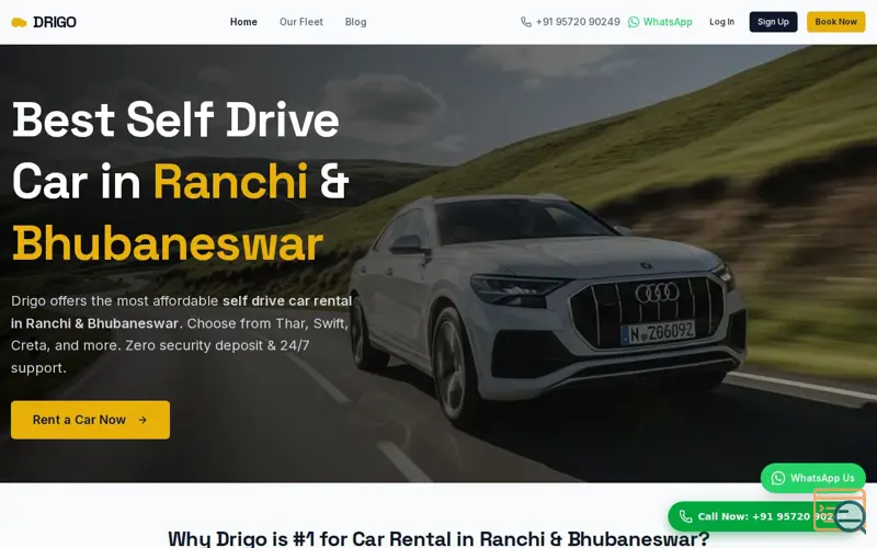 Screenshot of Drigo Self Drive Car Rental, a launch using Cashfree