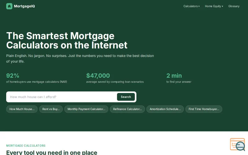 Screenshot of MortgageIQ — Free Mortgage Calculators